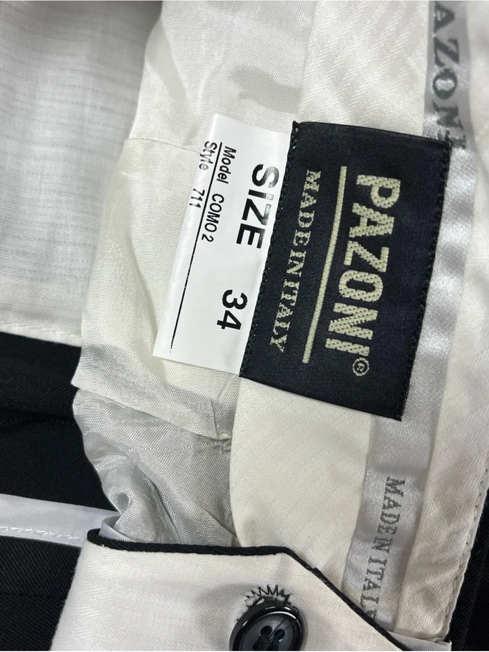 Pazoni Pants Black Wool Made In Italy Dress Trousers Classic Como Men’s 34 X 31
